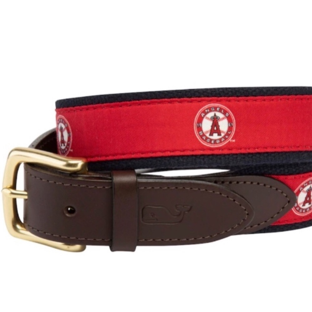 VINEYARD VINES NWT MEN’S LA ANGELS MLB CANVAS LEATHER BACK BELT